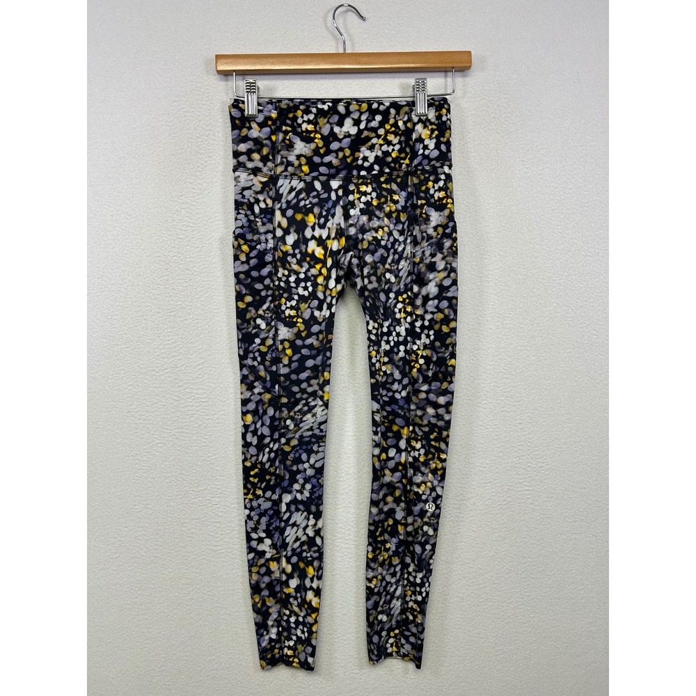Lululemon Fast and Free Floral‎ Dot Womens 4 Purple Yellow High Rise Leggings